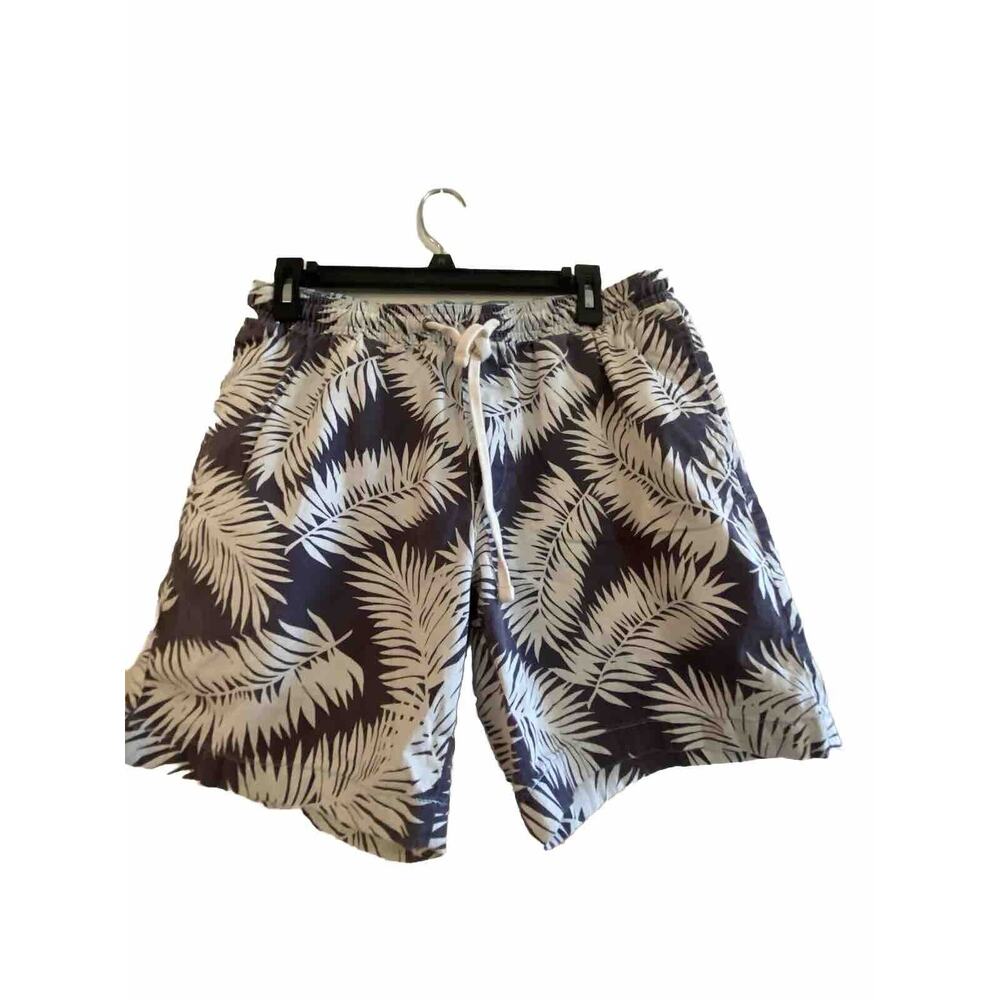 Men’s J.Crew Mercantile Flex Blue Tropical Floral Swim Trunks Shorts Sz MED 7”‎